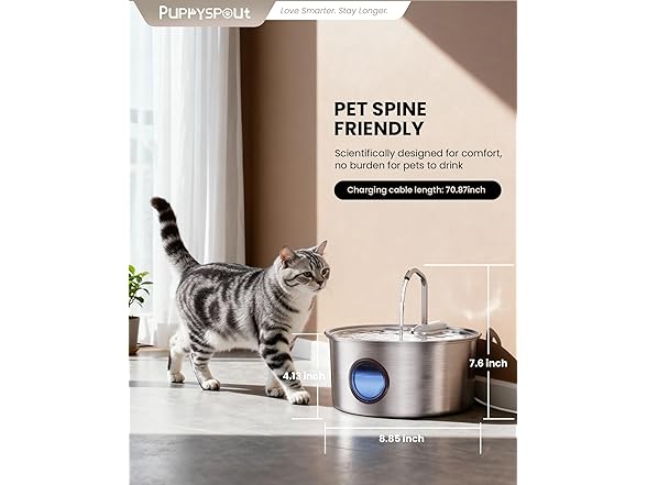 Cat Water Fountain Stainless Steel - 108oz/3.2L Automatic