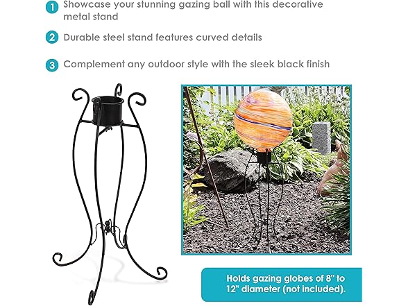 Sunnydaze Steel Gazing Globe Stand-Black