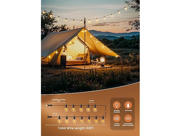 Brightown 69Ft LED Outdoor String Lights