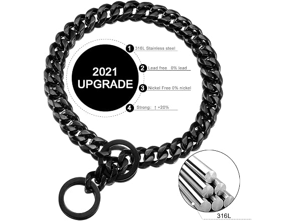 Dog Chain Collar Black Color High Polished S