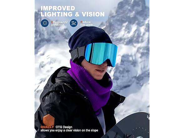 QALLY Ski Goggles with 100% UV Protection
