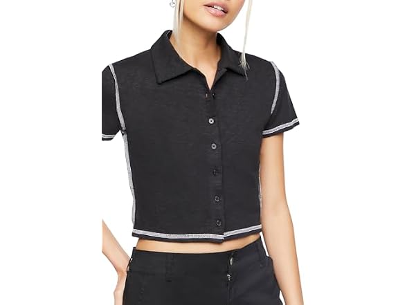 Forever 21 Women's (M) Button-Down Shirt Black Med