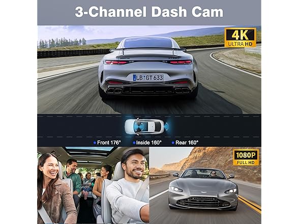 4K+1080P+1080P 5.8GHz WiFi Dash Cam