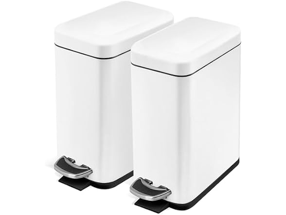 2-Pack 1.3G Small White Bathroom Trash Can