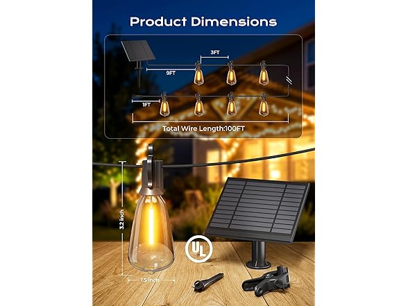 Brightown 100FT Solar String Lights Outdoor