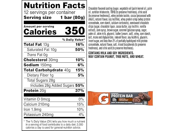 Gatorade Whey Protein Bars Chocolate Chip 12pk