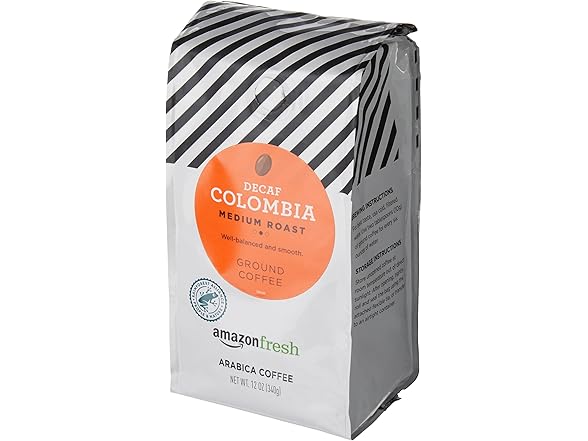 1CT Amazon Fresh Decaf Colombia Ground Coffee, Medium Roast