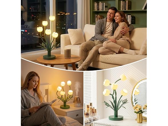 TOBUSA Green Flower Table Lamp, Adjustable Gooseneck Flower