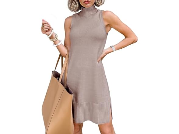 Sleeveless Turtleneck Sweater Dress