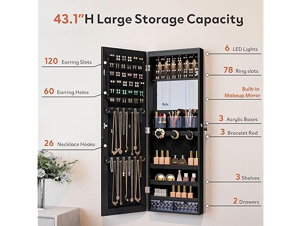 Black Jewelry Armoire Organizer