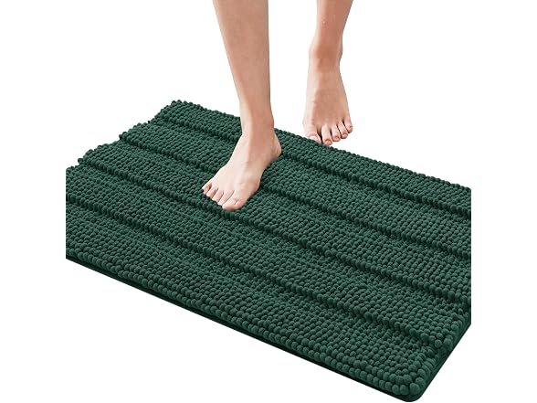 SUBRTEX Bath Rugs Chenille Rug Striped Plush