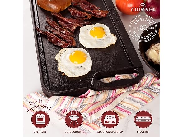 Cuisinel Cast Iron Griddle/Grill + Scraper/Cleaner