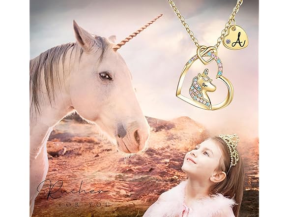 Rucher Unicorn Necklace Girls Initial Heart