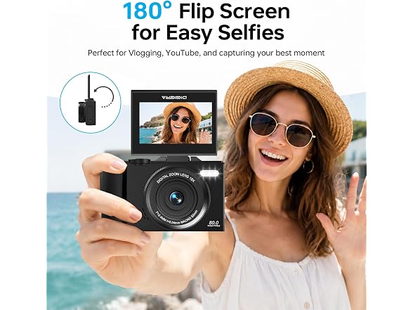 DIGIERA 5K 80MP Flip Screen Camera