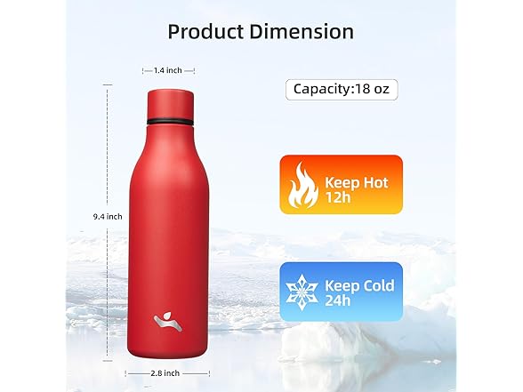 Konokyo 18oz Insulated Water Bottle with Strap