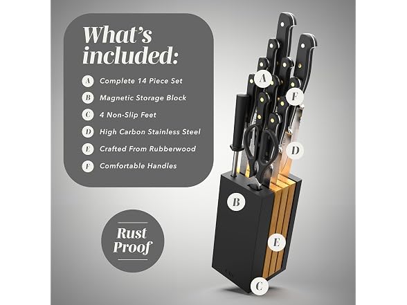 14 Pieces Kitchen Knife Block Set