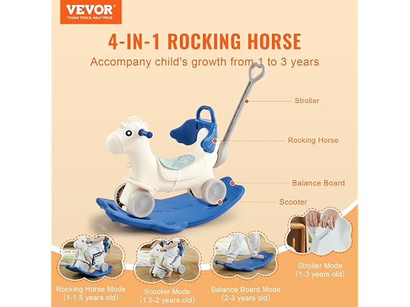 4 in 1 Rocking Horse for Toddlers 1-3
