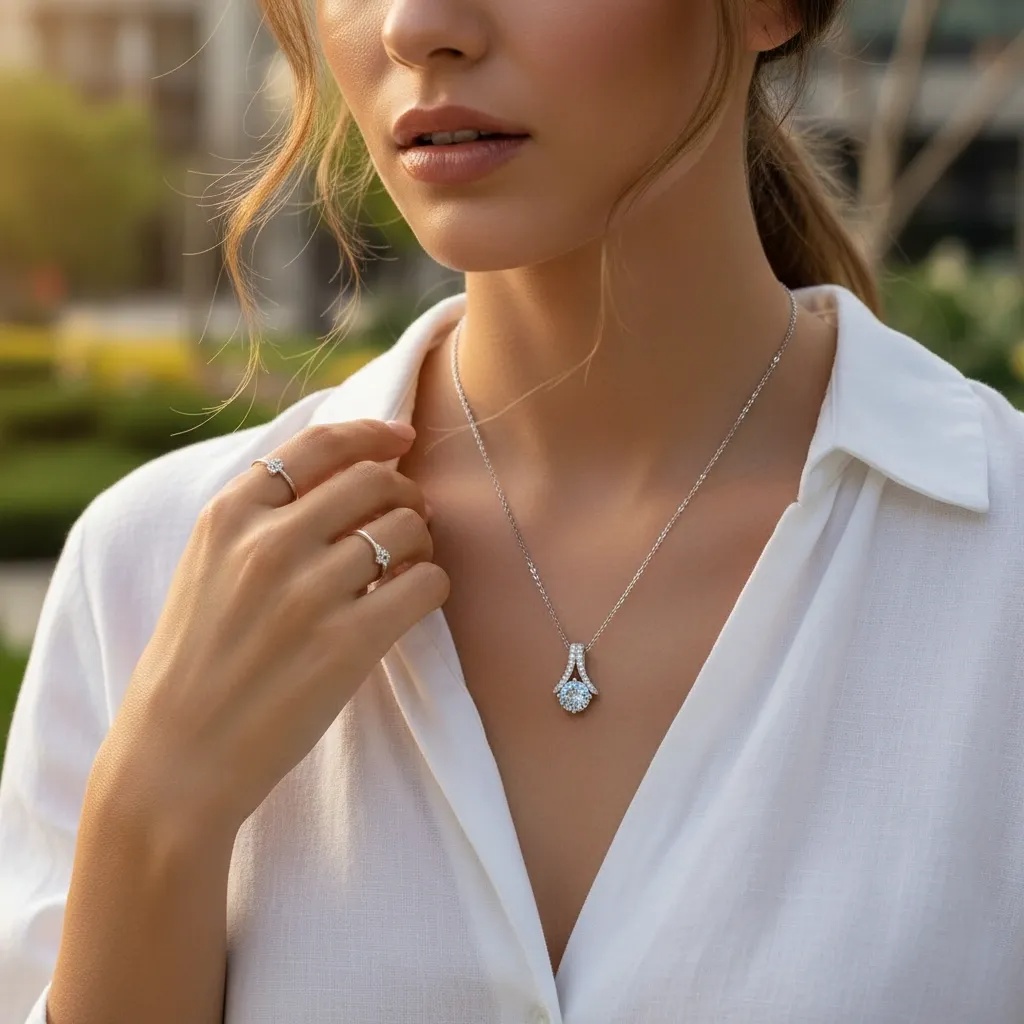 Arch Turquoise Moissanite Necklace - Gallery 5