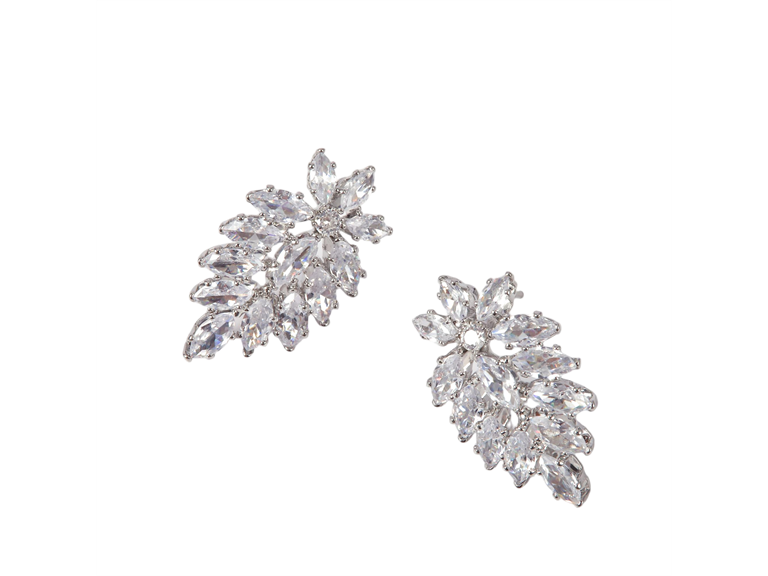 Silver Leaf Cluster CZ Stud Earrings