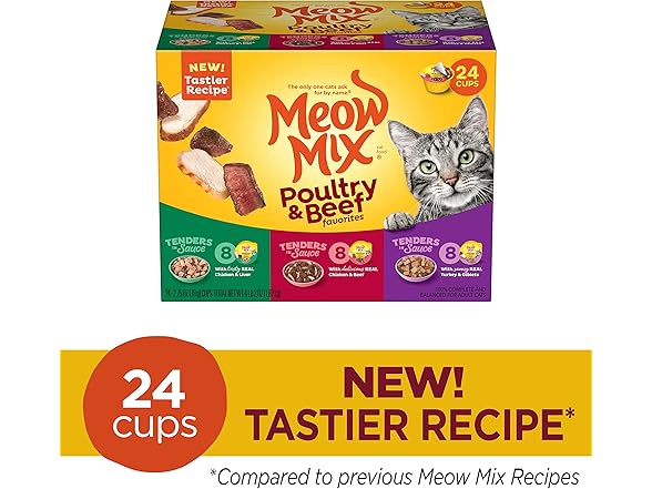 24PK Meow Mix Tender Favorites Poultry & Beef