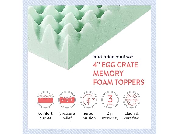 Best Price Mattress 4" Egg Crate Mattress Topper, Twin