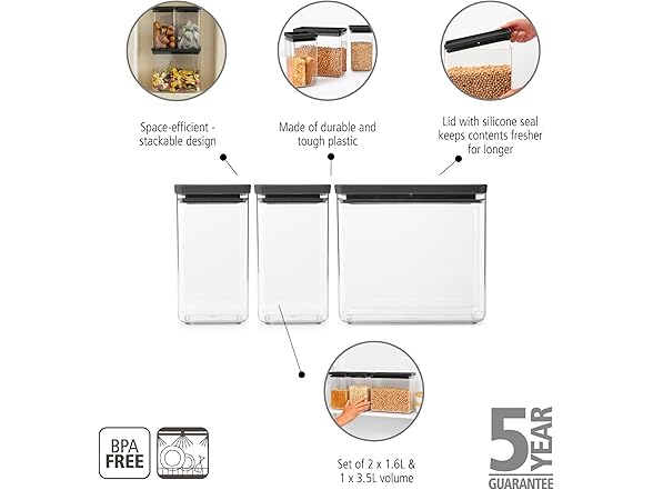 Brabantia TASTY+ Stackable Canister Set of Set of 3