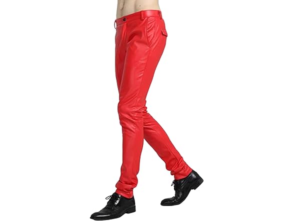 Yeokou Men (42) Faux Leather Pants Skinny Trousers