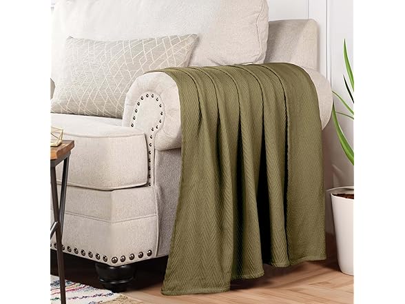 Superior Cotton Chevron Zig-Zag Blanket, California King, Sage