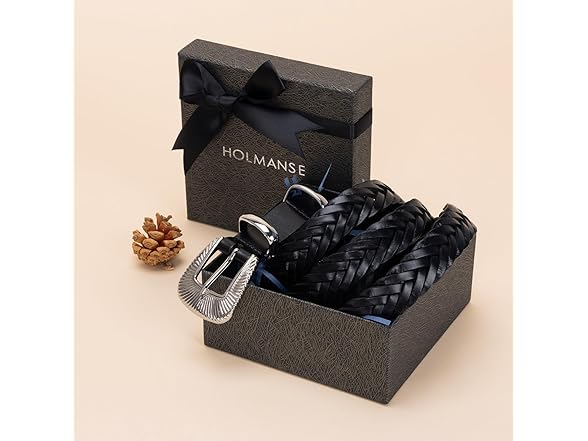 HOLMANSE Women Black Belt Western Buckle