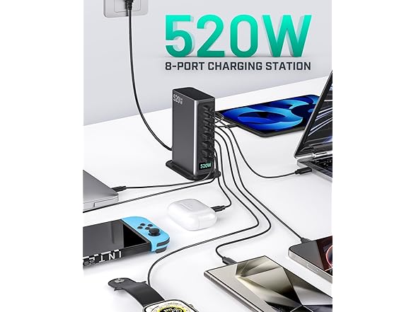 8 Ports GaN 520W USB C Charger Block