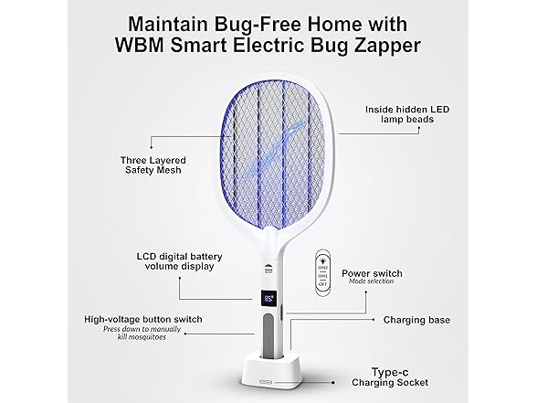 WBM Bug Zapper Lamp & Racket USB