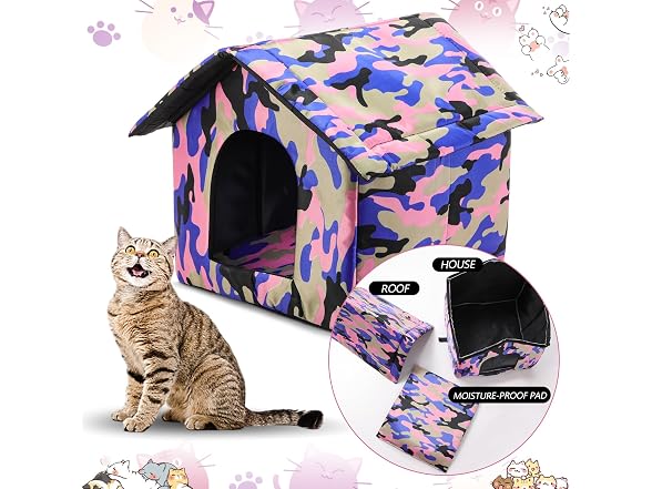Weysat 4 Pcs Collapsible Cat House Waterproof Shelter