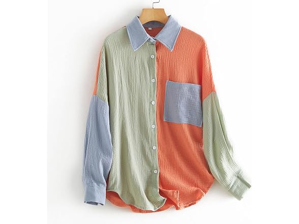 Chouyatou Women (L) Block Long Sleeve Button Shirt