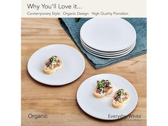 Everyday Porcelain Appetizer Dessert Plates, Set of 6, 6 Inch