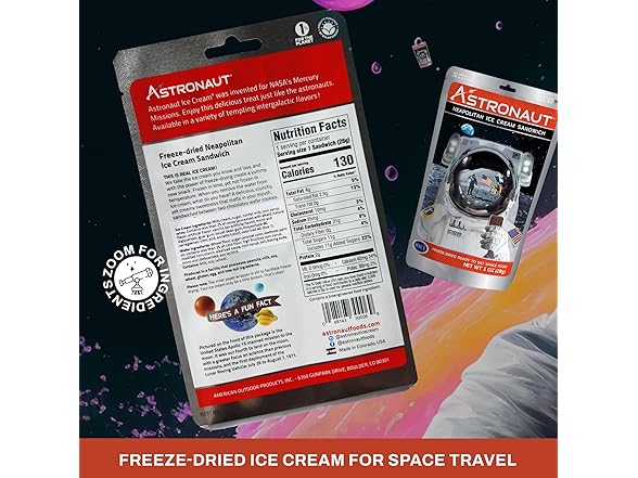 6CT Astronaut Foods Freeze-Dried Ice Cream Sandwich