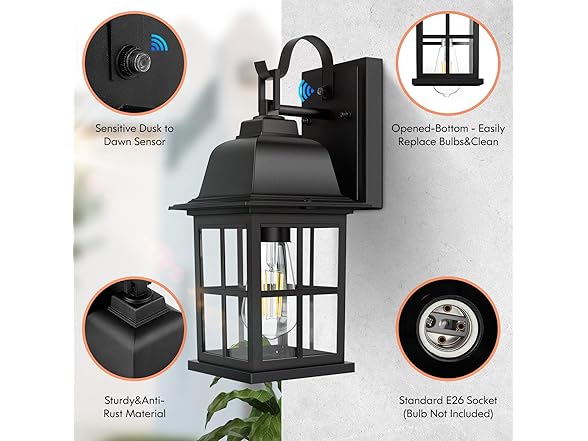 TOBUSA 2-Pack Dusk to Dawn Outdoor Wall Lights with Photocell