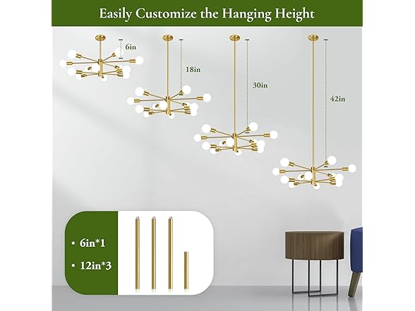 BesLowe 31'' 12-Light Modern Sputnik Chandelier, Gold