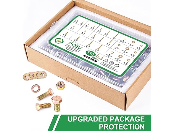 FOLIV 775PCS Grade 8.8 M6 M8 M10 Bolts and Nuts Assortment Kit
