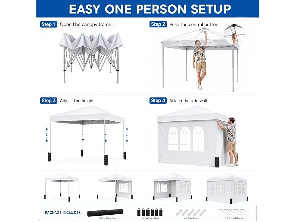 SANWAY 10x10 Pop Up Canopy with Sidewall,White