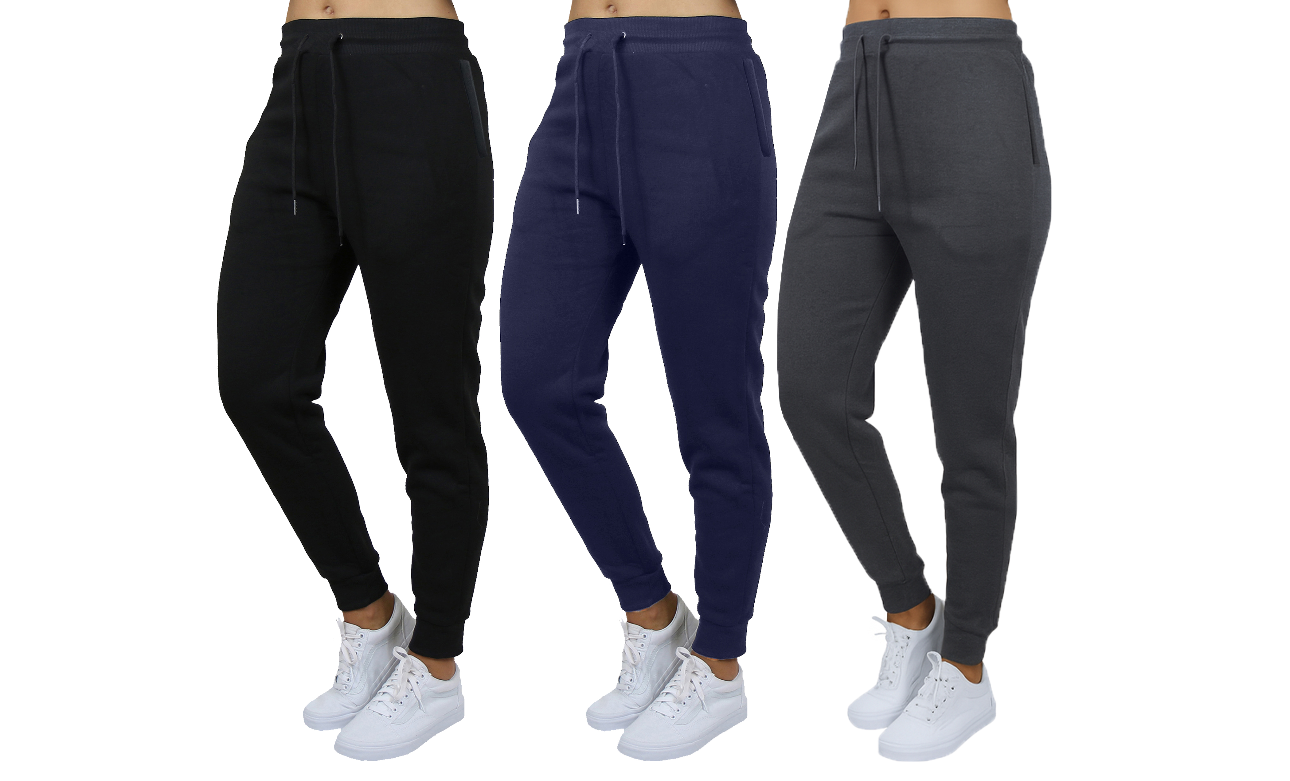 3Pk Womens Loose Fit Fleece Zip Joggers - Gallery 15