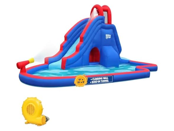 Sunny & Fun Inflatable Water Slide Park with Tunnel