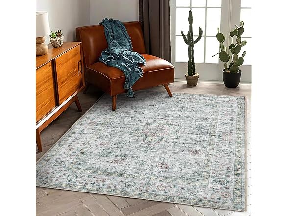CHAMPLANT Green/Red Flowers Rug 5'x7'