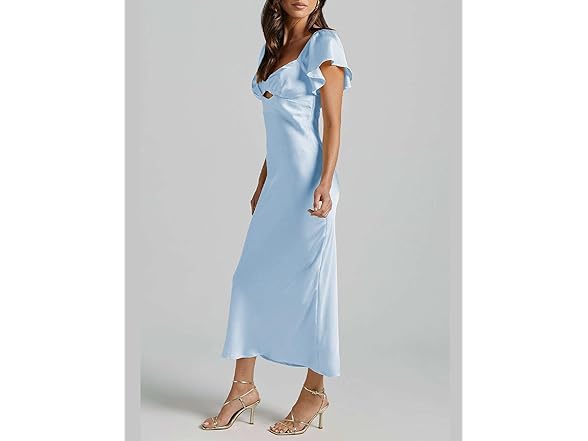 Summer Satin Flutter Sleeve Women's Dress (M)