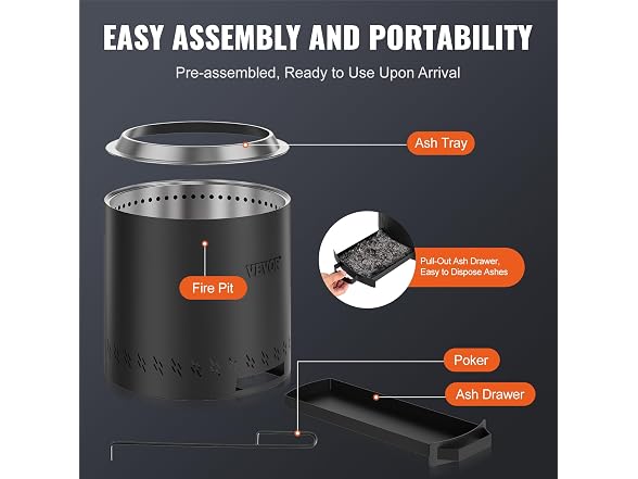 Smokeless Fire Pit Stove Bonfire, H: 15.4 in