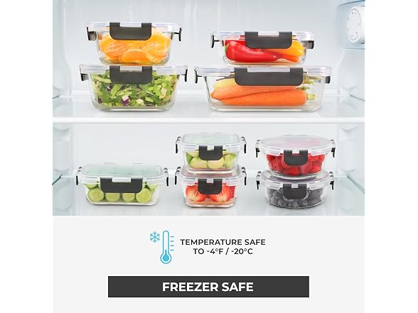 Freshware Glass Storage Containers with Lids, 24 Pieces,Grey