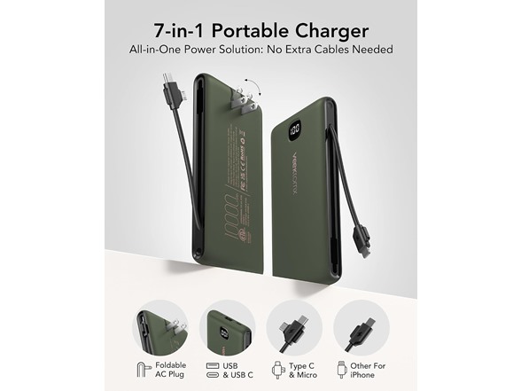 VEEKTOMX 10000mAh Power Bank Cables- Choose Color