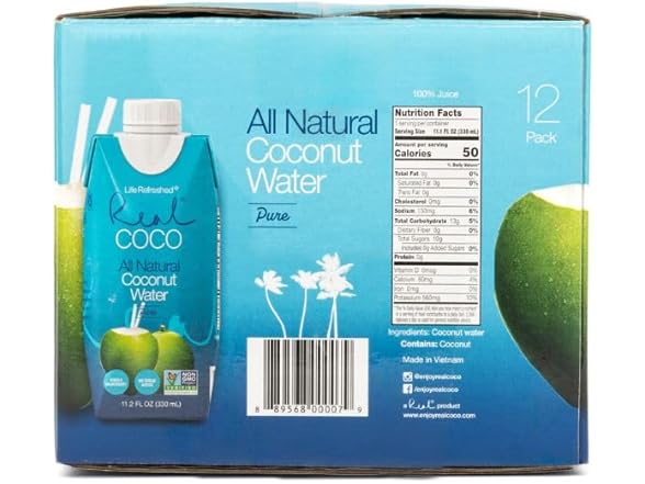 Real Coco All Natural Pure Coconut Water (12Pack)