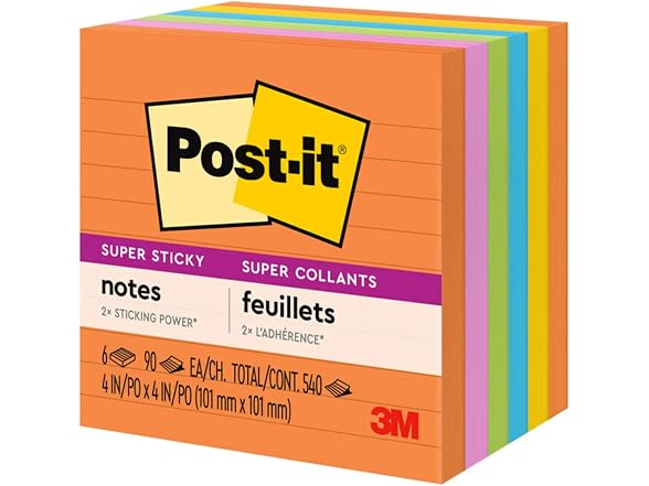 Post-it Post-it Super Sticky Lined Notes, 6