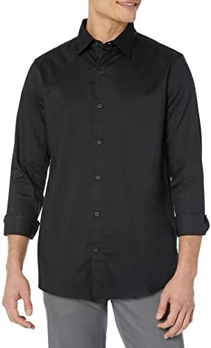 Amazon Essentials Dress Shirts, Button Down, Long Sleeve, Regular-Fit Stretch, Black, X-Small