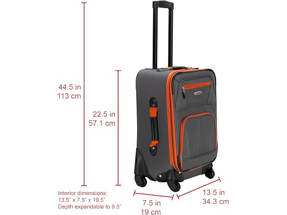 Rockland Pasadena Expandable Spinner Carry-on 19", Charcoal
